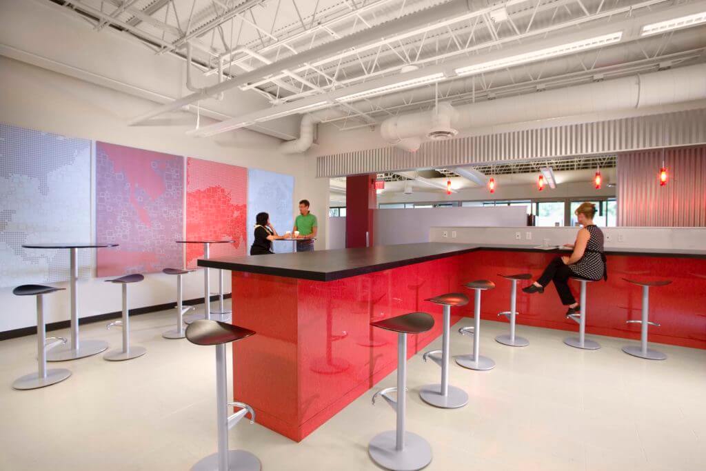 Employees hanging out in coffee bar