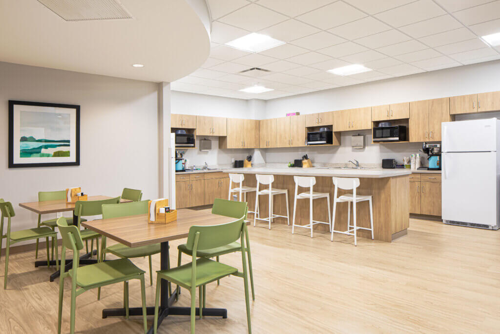 Atmosphere Commercial Interiors and the RVA design team collaborated to select furniture finishes that coordinated with Chippewa Valley Eye Clinic's building finishes.